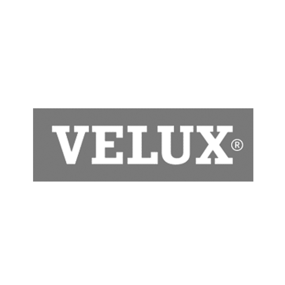 Logo von VELUX in grauer Schrift auf hellem Hintergrund.